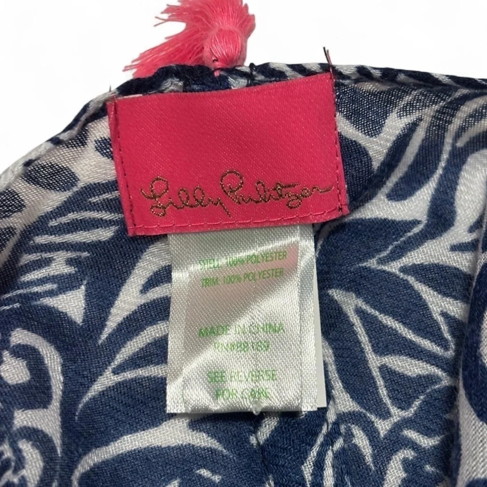 Lilly Pulitzer Tasseled Resort Infinity Scarf Blue Paisley Elephants Lightweight